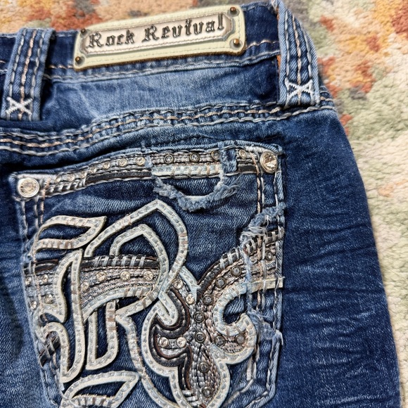 Rock Revival Jeans Size 25 Skinny Kelsie Rhinestone Thick Stitch Pockets Blue - Picture 5 of 10